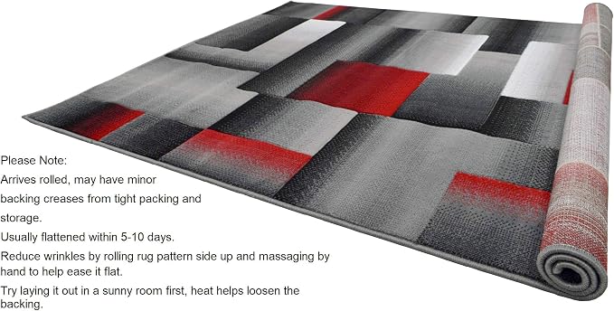 HR 8’ x 10’ Rug in Lava - Premium Quality Lava/Black/Gray Abstract Geometric Modern Squares Pattern Area Rug - Contemporary Styling for Living Room, Bedroom - Unique Home Decor