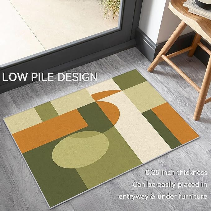 Mid Century Rug 7x8, Washable Modern Geometric Rugs for Living Room Bedroom, Minimalist Area Rug for Home Decor, Non Slip Backing Floor Carpet with Gripper - 7 x 8 ft