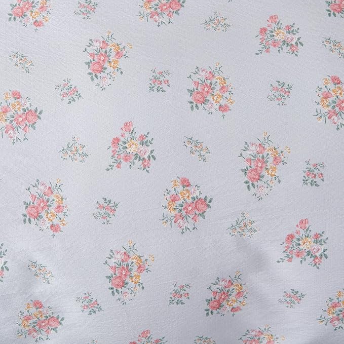 Queen Size Floral Comforter Soft 3 Pieces Chic Crinkle Gauze Fabric Garden Style Flower Print Botanical Comforter for All Seasons Luxury Warmth Comfy Breathable with 2 Pillowcases