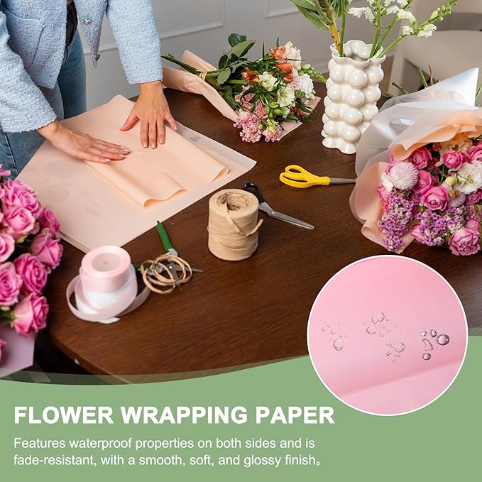 PATIKIL 22.8 x 22.8 Inch Flower Wrapping Paper, 20 Pcs Iridescent Double Sided Plastic Bouquet Packaging Waterproof Florist Supplies DIY Crafts Gift Packaging Gift Box Wedding, Light Pink