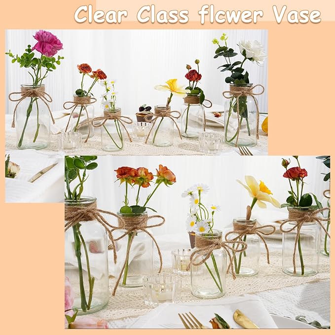 Vintage Glass Vases for Flowers, Set of 3 Clear Vases for Farmhouse Wedding Centerpiece Cylinder Bottle for Reception Table Decor Housewarming Birthday Floral Arrangements (S+M+L)