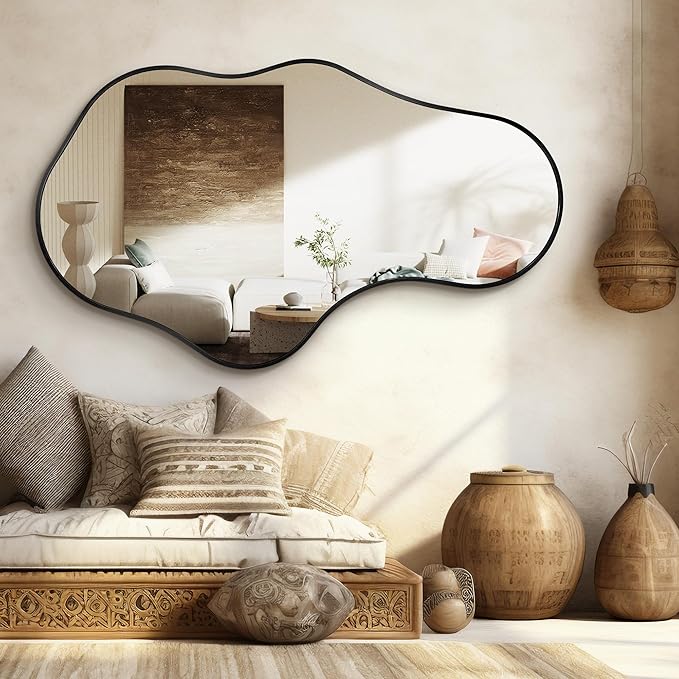 Dorlicecass Mirror Full Length - Wall Mirrors Decorative 26"x 43" Asymmetrical Abstract Aviation Aluminum Alloy Frame Unique for Bathroom, Bedroom, Living Room, Cloakroom, Entryway Black