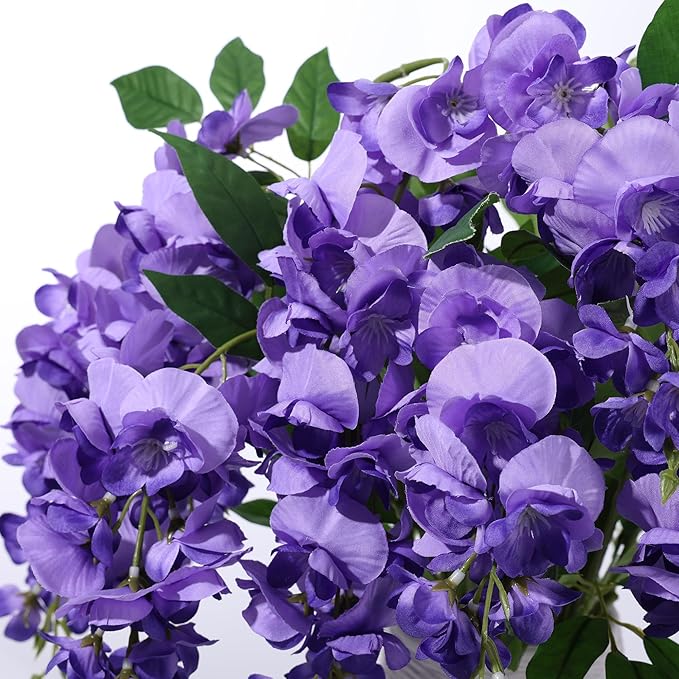 HyeFlora Wisteria Artificial Flowers for Indoor Decoration, 2Pcs Purple Fake Hanging Flowers for Table, Kitchen, Living Room, Bathroom, Home, UV & Fading Resistant Office Decor