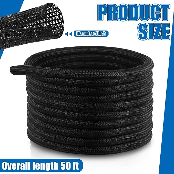 Pangda 50ft Split Wire Loom Tubing Flame Retardant Braided Cable Sleeve Split High Temperature Cable Conduit Auto Wire Conduit for Industrial Electrical Tinsel Automotive Marine(50 Ft, 1")