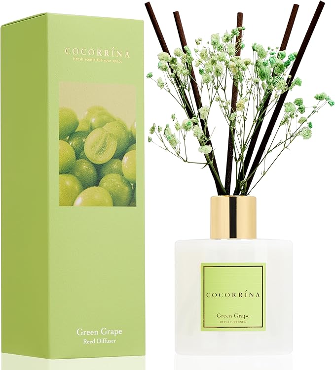 COCORRÍNA Reed Diffuser - Green Grape 6.7 fl oz Reed Diffuser with Sticks, Home Bedrrom Bathroom Shelf Decor