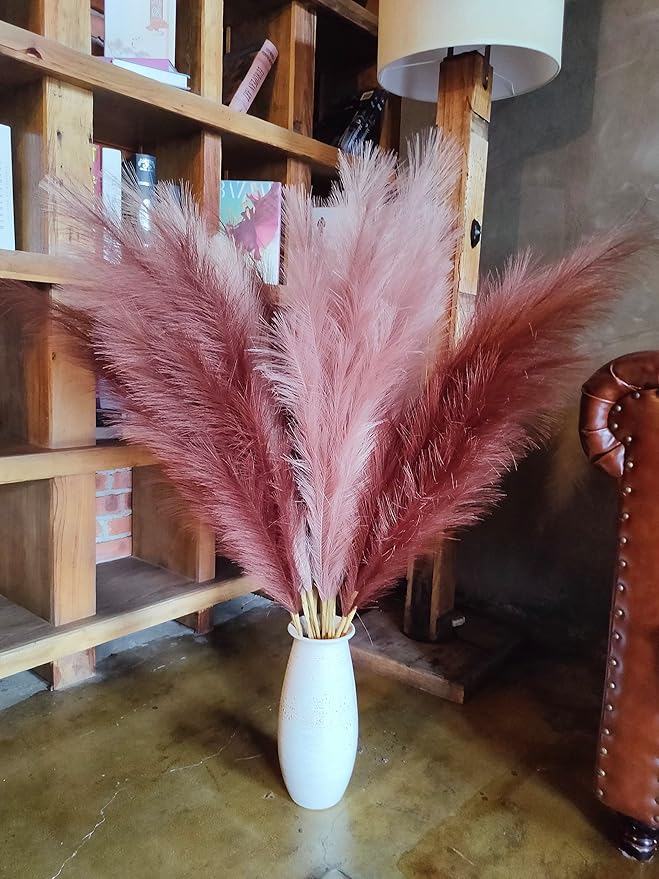 Premium Faux Pampas Grass Decor Tall & Fluffy, No Assembly Needed Long Pampas, Luxury Large Floral, Elegant Feather Flowers for Wedding Decorations (Faux Khaki, 8pcs 43.3"(110cm))