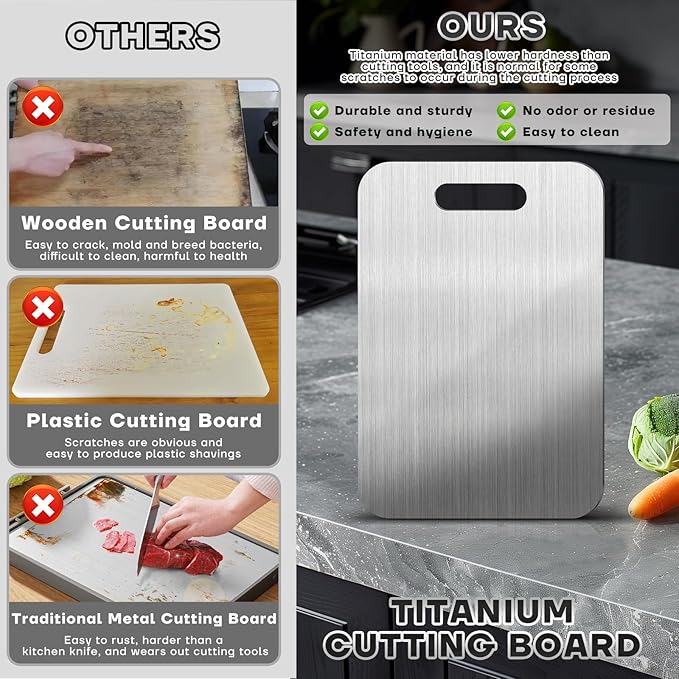 Katuchef Titanium Cutting Boards for Kitchen 100% Pure Ti Katu chef Titanium Cutting Board set Double Sided Non Toxic Titanware Chopping Board,Durable Dishwasher Safe Cutting Boards(1PC-XL-11x15.5In)