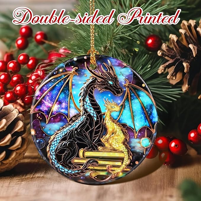 Dragon & Book Christmas Ornament – Christmas Decorations, Holiday Ornament, Ideal Gift for Dragon Lovers, Bookworms Gifts & Xmas Gifts