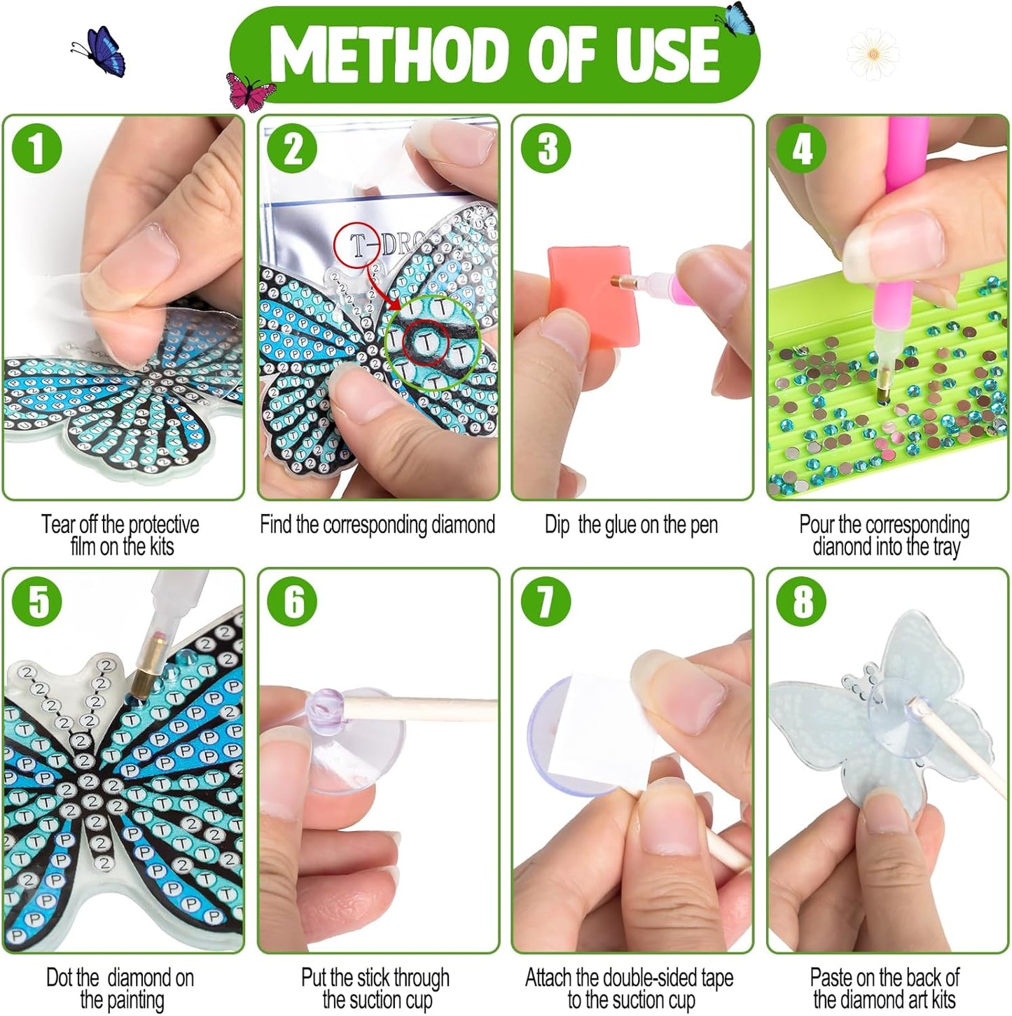 Wivico Butterfly Diamond Art Kits - 8 Pcs for Adults | Small Garden Stakes for Home Decoration
