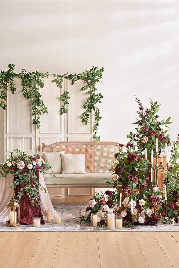 Ling's Moment 41" Tall Fall Free Standing Artificial Flowers Arrangements 2pcs Wedding Arch Altar Stage Decorations Romantic Marsala For Ceremony Reception Rose Floral Party Outdoor Centerpieces Decor
