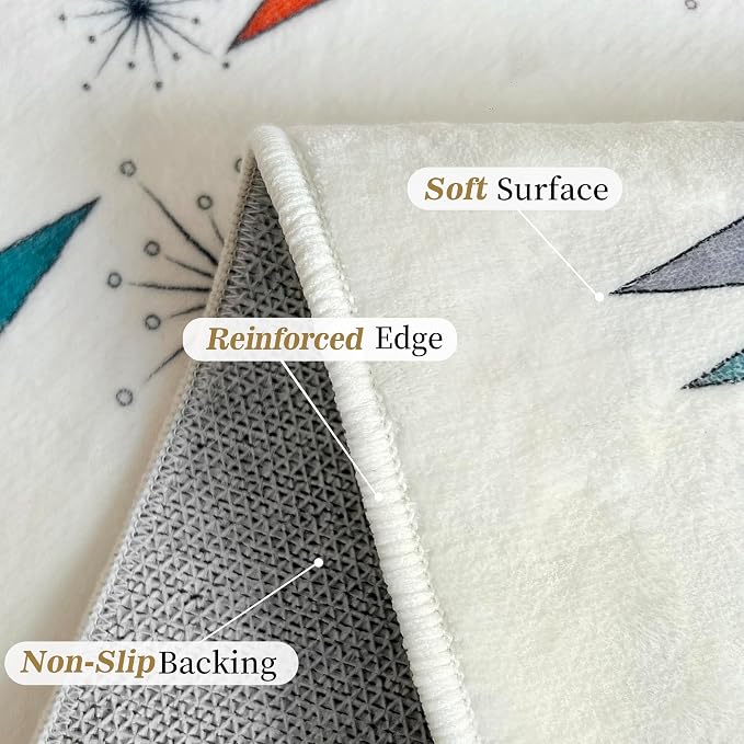 Mid Century Modern Rug for Living Room 8'x10', Non-Slip Machine Washable Carpet Atomic Retro Area Rug for Bedroom Dining Room Office Indoor Modern Home Decor