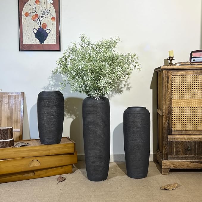 Large Rustic Ceramic Black Vase,19.7 Inch Tall Pottery Farmhouse Decor Floor Vase Vintage Flower Vases for Home Living Room Entryway Table Centerpiece Decor,Terracotta Vases,Wedding Gift
