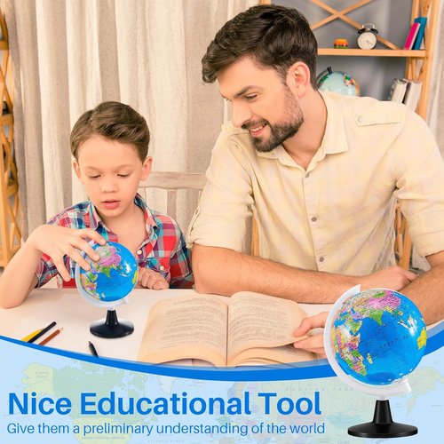 Henoyso Mini World Globes - 24 Pcs Rotating 3.4-Inch Earth Globes with Stands for Classroom Decor | Blue