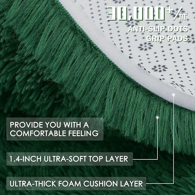 OLANLY Dark Green Round Rugs for Bedroom - Machine Washable, 6 ft Circle Area Rugs for Living Room, Soft and Fluffy Shaggy Carpet for Teen Girls and Boys, Nursery Rooms, Dorms, Home Decor Aesthetic