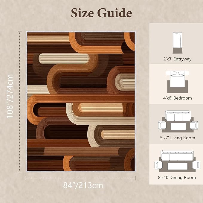 Retro Arches Area Rug 7x9, Modern Geometric Arch Pattern Rug, Mid Century Abstract Carpet for Living Room Bedroom, Non Slip Washable Rug