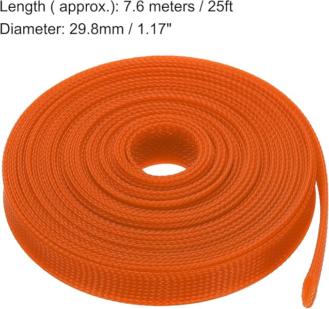 uxcell Expandable Sleeving,1 3/16-inch 25ft Cable Sleeve, Orange