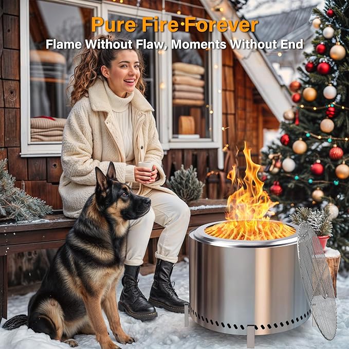 HGD 20" Smokeless Firepit with Stand & Grill Rack, Stainless Steel Wood Burning Fire Pit for Friends & Family Gatherings, Secondary Combustion Outdoor Patio Stove for Garden BBQ & Bonfire