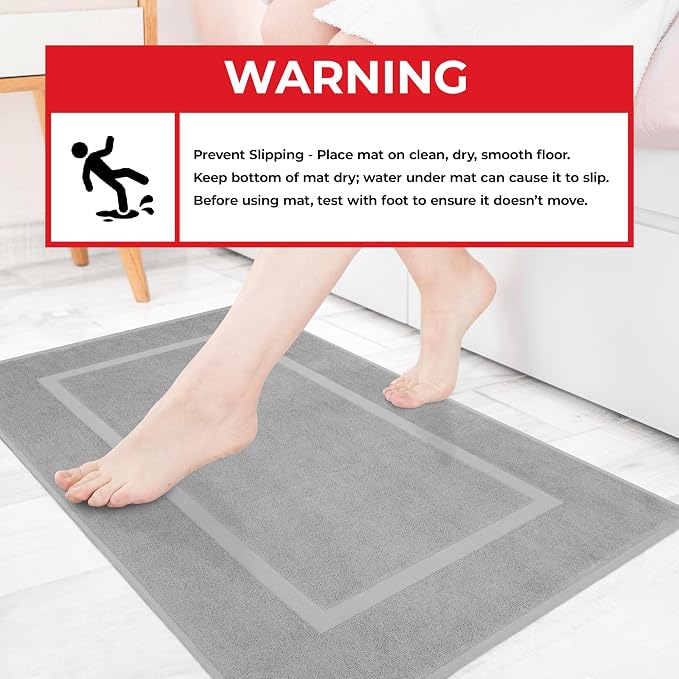 Cotton Paradise 100% Cotton Turkish Bathmat Set, Soft Absorbent Quick Dry, 2 Piece 20x34 Bathmat Floor Set, Light Grey