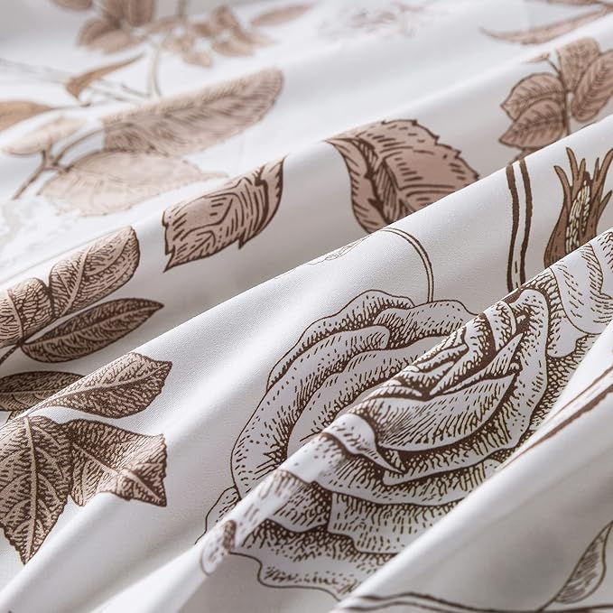FADFAY Sheets Set Queen Vintage White and Brown Floral Bedding Elegant Peony Sheets Set Shabby Rose Farmhouse Bedding 100% Egyptian Cotton 800 Thread Count Deep Pocket Fitted Sheet 4Pcs, Queen Size