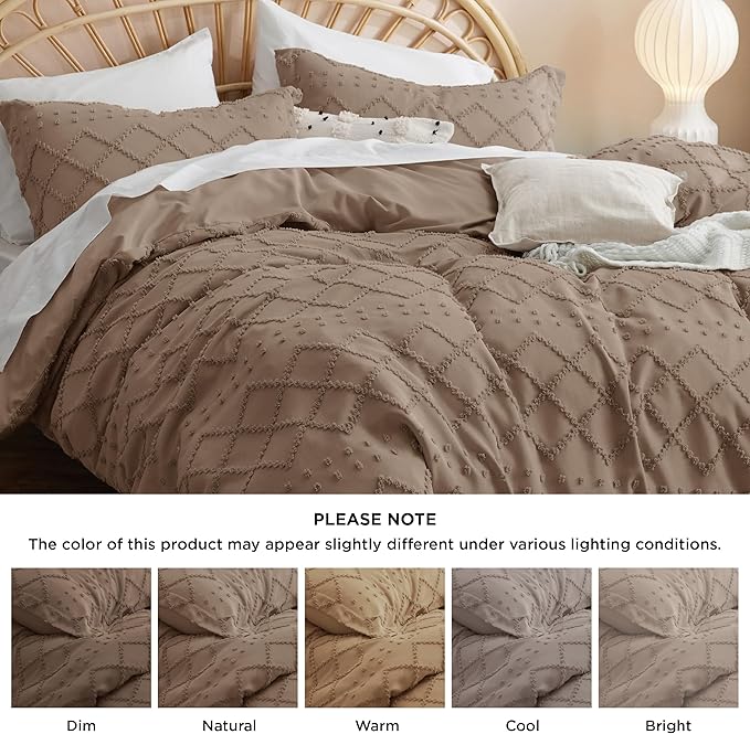 Bedsure Boho Duvet Cover King Size - Deep Khaki Breathable & Soft Boho Bedding, Machine Washable Comforter Cover for All Seasons, Includes 1 Duvet Cover 104"x90" with 2 Pillow Shams & Zipper Closure