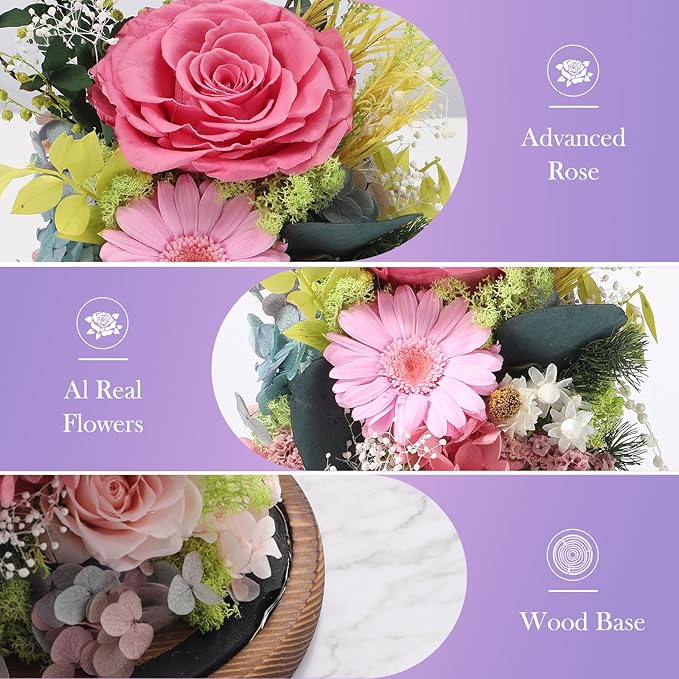 Eternal Rose Sweet Pink Flower Preserved Long Lasting Stable Color Natural Material Symbol of Everlasting Love for Wife Mothers Select Anniversary Rose Gift Birthday Present Christmas