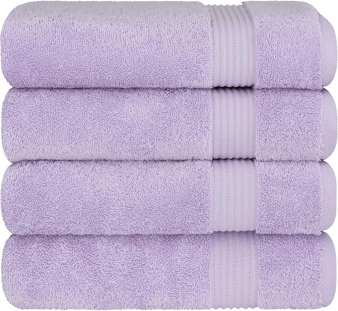 Cotton Paradise 100% Cotton Turkish Towel Set, Soft Absorbent Quick Dry, 4 Piece Bath Towel Set, Lilac