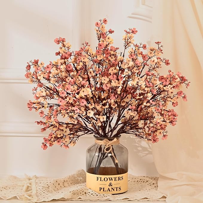 Yastouay Fake Fall Flowers Thanksgiving Table Decor, 10Pcs Fall Beige Brown Artificial Flowers for Decorations, Babys Breath Artificial Flowers Bulk for Thanksgiving Fall Decor Floral Arrangement