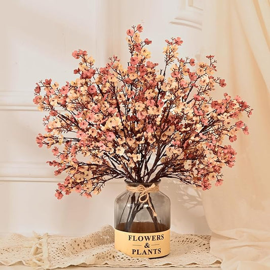 Yastouay Fake Fall Flowers Thanksgiving Table Decor, 10Pcs Fall Beige Brown Artificial Flowers for Decorations, Babys Breath Artificial Flowers Bulk for Thanksgiving Fall Decor Floral Arrangement