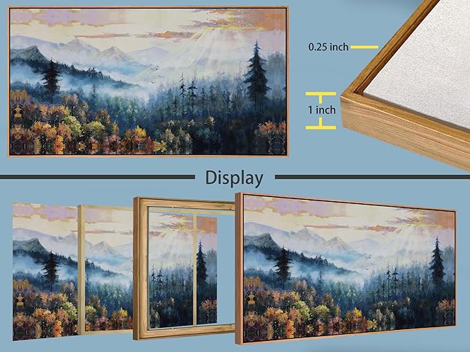 Arjun Forest Landscape Wall Art Canvas Framed, Misty Nature Wall Art for Living Room Painting Scenery Tree Picture Artwork for Bedroom Office Home Wall Decor, Large 40"x20"