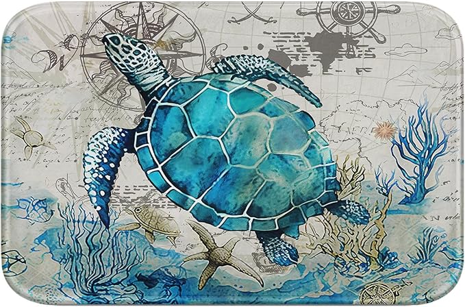 Britimes Bath Mat for Bathroom, Blue Turtle Washable Cover Floor Rug Carpets Floor Mat Bathroom Decorations 18x30 Inches for Kitchen Bedroom Indoor