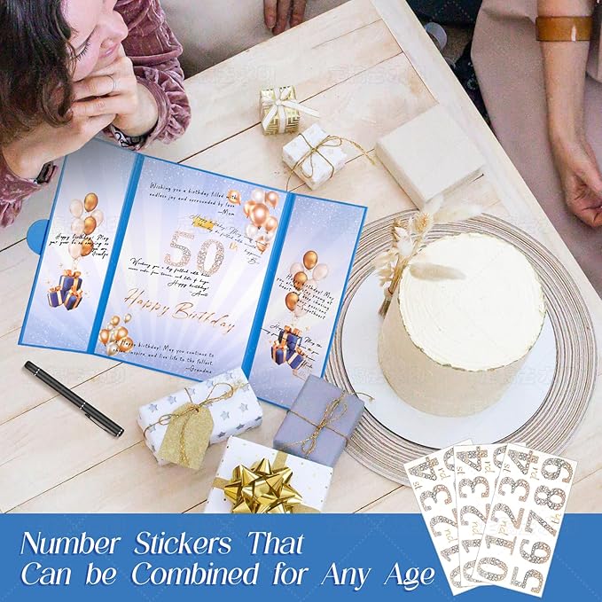 Blue Gold Birthday Party Decorations,18" x 12" Creative Birthday Decorations Guest Sign in Book Alternative,Birthday Gift for Men and Women of All Ages, Happy Birthday Party Supplies