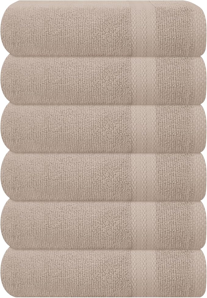GLAMBURG Ultra Soft 6-Piece Hand Towel Set 16x28-100% Ringspun Cotton - Durable & Highly Absorbent Hand Towels - Ideal for use in Bathroom, Kitchen, Gym, Spa & General Cleaning - Tan