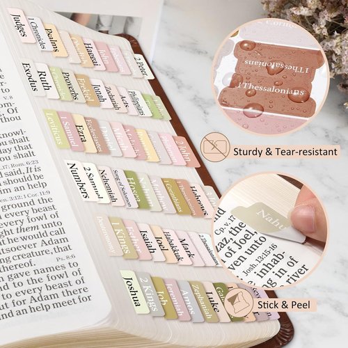 FINPAC Bible Index Tabs - 75 Laminated Tabs for Old & New Testament Study | Boho Theme, 66 Named & 9 Blank