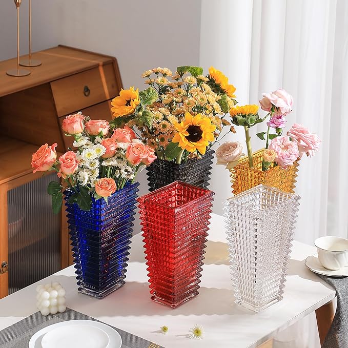 MCMCNCUIU Crystal Glass Vase, Large Crystal Vases for Flowers, Large Flower Vase, Blue Modern Vases for Living Room, Bedroom, Kitchen, Dining Table, Mantle, Wedding, 11 Inches
