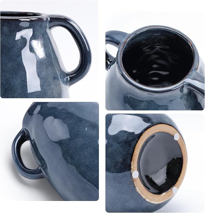 7 Inch Retro Navy Blue Ceramic Vase with Handles, Modern Glazed Blue Vase for Flowers, Farmhouse Vintage Flower Vase Decorative for Home Decor, Table, Counter, Living Room, Bedroom, Entryway