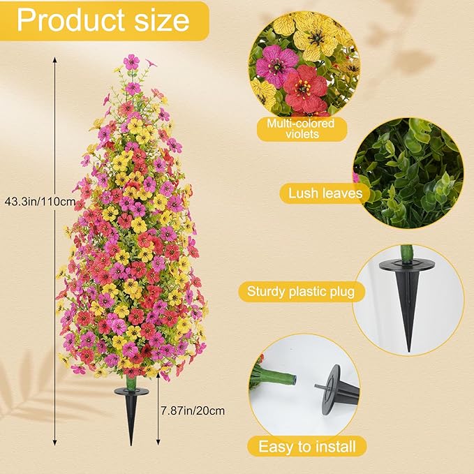 2 Pcs 3.6FT Topiary Trees Artificial Outdoor, Christmas Tree Faux Flowers UV Resistant Shrubs for Indoor Planters Outdoor Porch Halloween Decoration (Color Mixing)