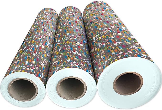 Jillson Roberts Bulk Gift Wrap, Everyday Gift Wrapping Supplies, Birthday Gnomes, 1/4 Ream 208 feet x 24 inches