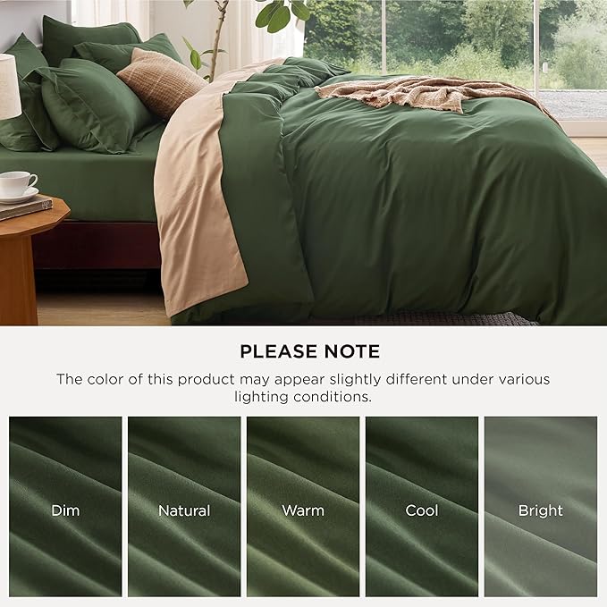 Bedsure Duvet Cover with Fitted Sheet Queen - 6 Pieces, Deep Pocket, Hotel Luxury Soft Double Brushed Bedding Set, 1 Duvet Cover, 1 Fitted Sheet, 2 Pillow Shams, 2 Pillowcases, NO Comforter, Green