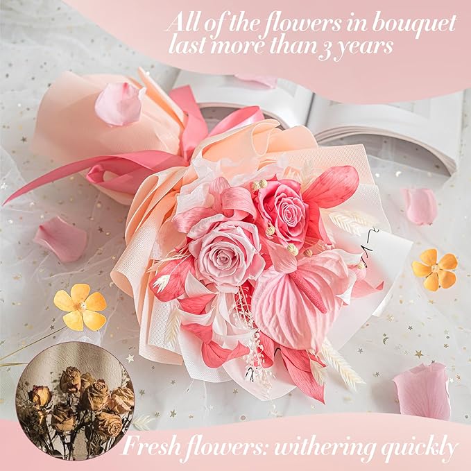 Forever Flower,Flowers for Delivery,Roses Bouquet Lasting for 3 years,Birthday Flowers,Sympathy Flowers,Gifts for Her Women Mom Grandma Wife Friends