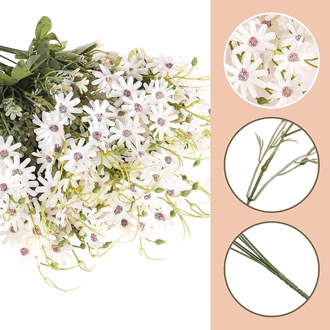 Artificial Flowers Wildflowers Silk Daisy Spring Fake Daisies Decoration Summer UV Resistant Colorful Mixed Bundles Faux Greenery Outdoor Plant Stem Filler for Home Decor Indoor Floral Arrangements