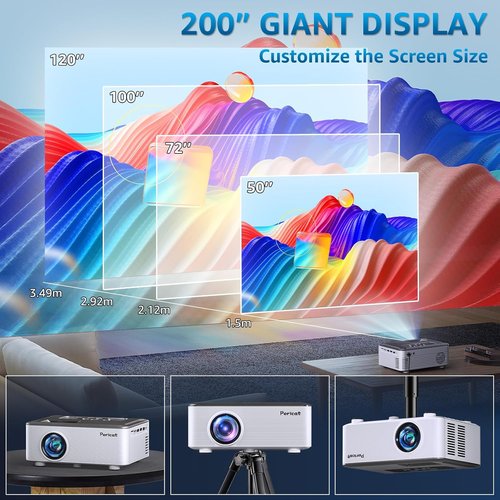Pericat 200 ANSI 1080P HD Movie Projector - WIFI & Bluetooth | Outdoor Use with 100” Screen & Built-in 15W Speaker