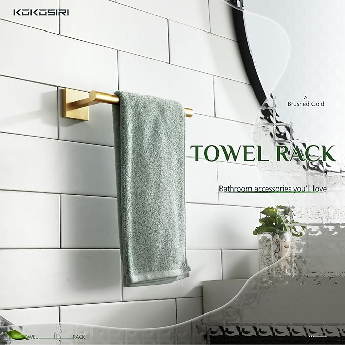 KOKOSIRI Bathroom Towel Bar Gold Hand Towel Holders Wall Mount Toilet Kitchen Cabinet Paper Holder Stainless Steel Bath Accessories, B3008BG