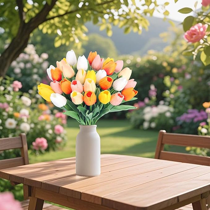 20pcs 14" Tulips Artificial Flowers for Real Touch Fake Tulips Slik Faux Flowers for Summer Wedding Bouquet Spring Easter Mother's Day Decor (5 Color)