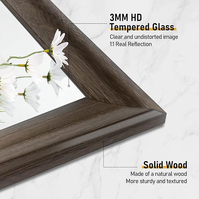 CULER Rustic Wood Wall Mirror for Bathroom,Rectangle 30 x 40 inch Hanging Vanity Mirrors with Wooden Frame for Living Room,Bedroom,Entryway (30x40 inch, Vintage Light Brown)