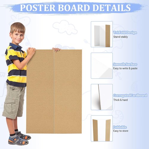 AKONEGE Trifold Poster Board - 36" x 48" White Corrugated Cardboard for Presentations & Exhibitions