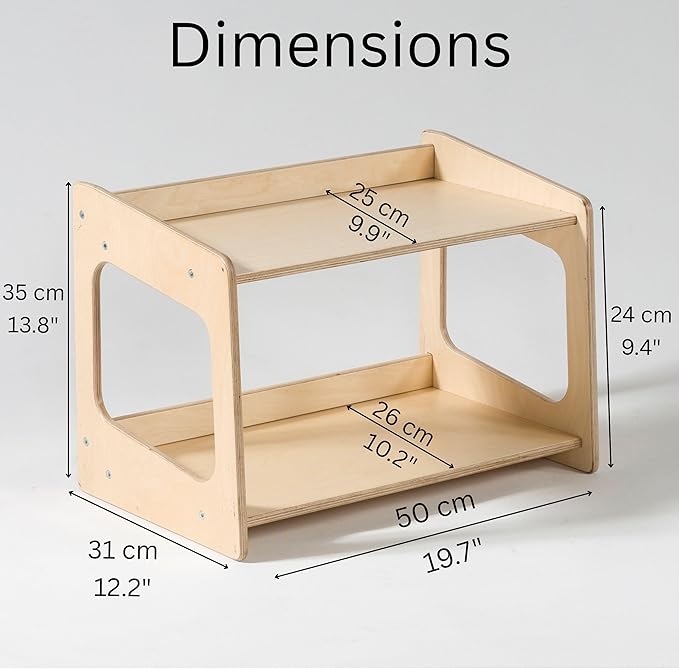 Montessori Bookshelf for Toddlers Solid Wood Toy Storage Shelf Organizer for Playroom and Classroom Floor Bookshelf for Kids Room (Natural, 2-Shelves)