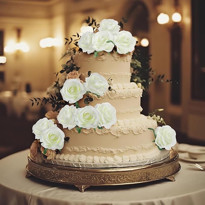 50pcs Artificial Roses Flowers in Bulk,Realistic Silk Fake Rose with Long Stem for Wedding Centerpieces Bouquet Party Floral Arrangement Home Decoration(Ivory White)