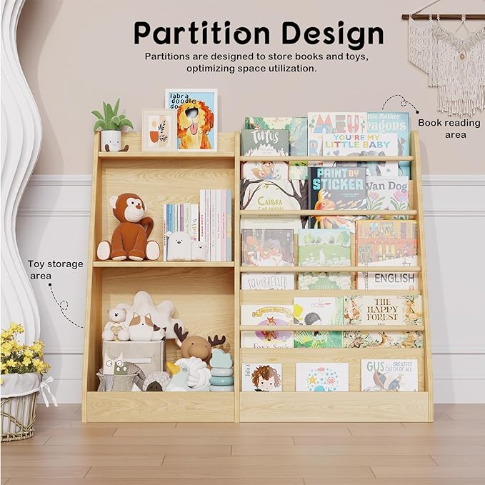 Lkeiyay 5 Tier Kids Bookshelf,Baby Bookshelf,Toy and Book Storage for Kids,Book Display Shelf,Natural