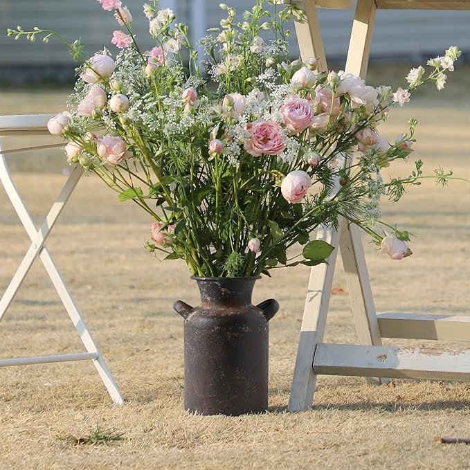 Rustic Vintage Metal Flower Vase for Decor Milk Jug Small Vases for Flowers Kitchen Decorations, Cylindrical,Perfect for Kitchen, Dining Room, Living Room,Housewarming Gift (Brown)