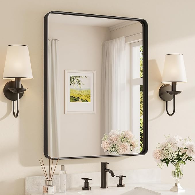 TETOTE Black Vanity Mirror 28 x 36 Inch for Bathroom Over Sink Metal Framed Mirror Modern Farmhouse for Living Room Entryway(Horizontal/Vertical)
